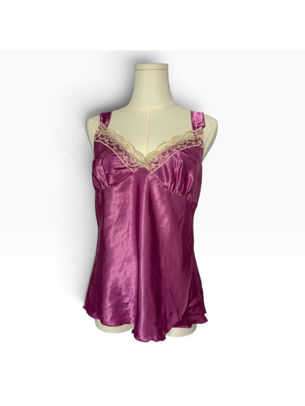 Y2K pink Satin Cami Top with Lace Trim